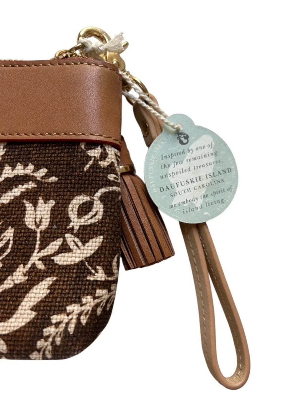 NWT Spartina 449 Wristlet Botanical Print Leather Strap